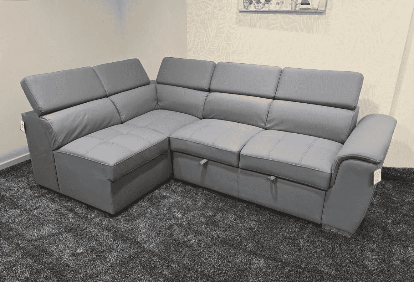 SOFA BED Sophia Grey Fabric LHF Corner Sofa Bed With Storage Footstool