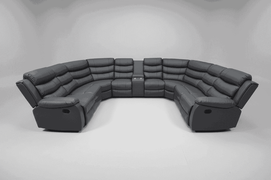 Lando Grey U Shape Corner Sofa With Drinks console & Fold down Tray Tables
