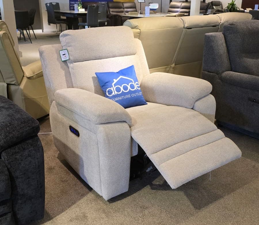 DFS Barratt Clearance Package - Electric Reclining 3 Seater + 2 Seater Sofa Set in Ivory Fabric With USB Charging Ports