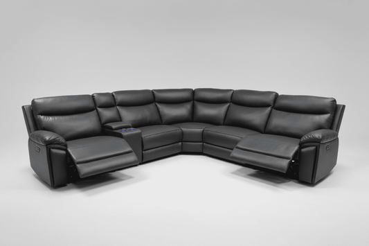 (Pre Order Now, Stock Arrives 15th August) "Xavier" Charcoal Grey Leather Power Recliner Corner Sofa With USB Charging Ports, Drinks Cooling Cup Holders Plus Many More Modern Features