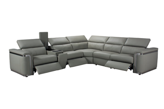Plaza Electric Recliner Charcoal Milano Top Grain Leather Corner Sofa With Charging Console