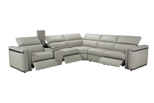 Plaza Electric Recliner Silver Top Grain Leather Corner Sofa With Charging Console
