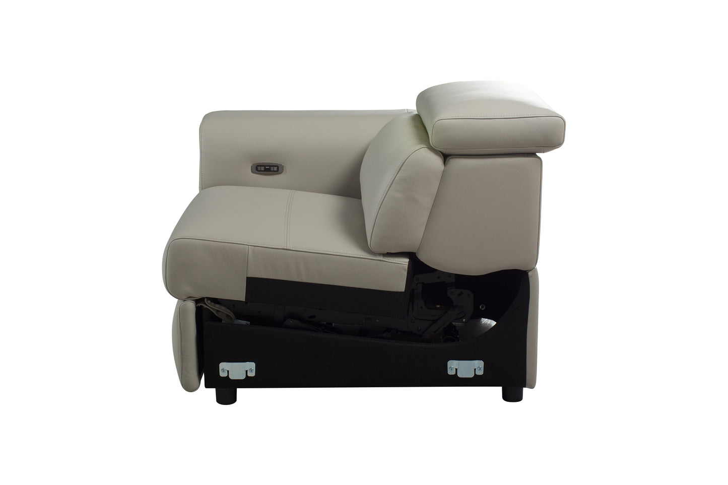 Plaza Electric Recliner Silver Top Grain Leather Corner Sofa With Charging Console