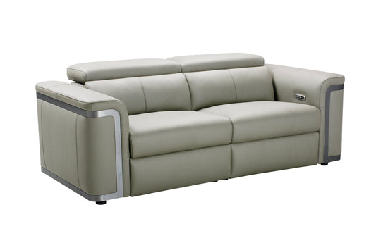 Plaza Top Grain Silver Leather Power Recliner 3 Seater Sofa with Adjustable Headrests