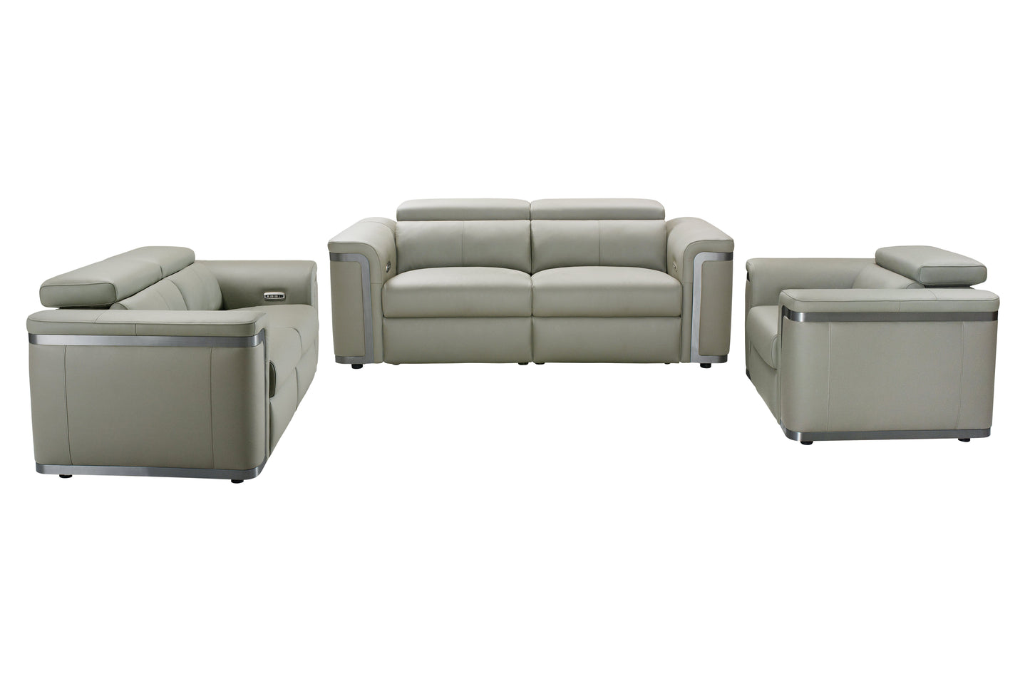 Plaza Top Grain Silver Leather Power Recliner Sofa Range with Adjustable Headrests