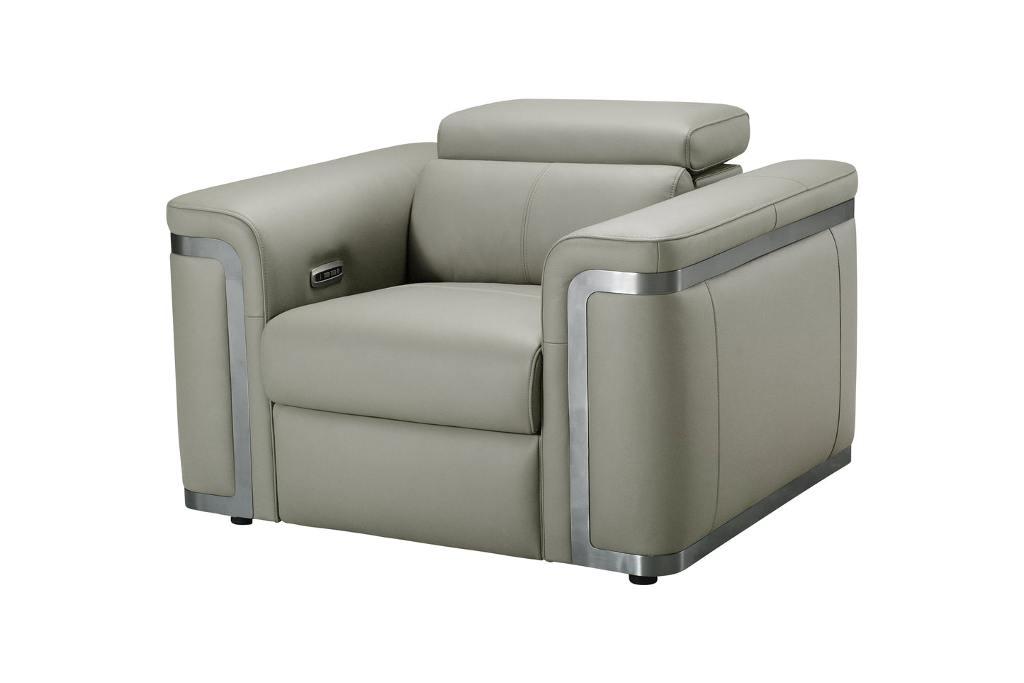 Plaza Top Grain Silver Leather Power Recliner Sofa Range with Adjustable Headrests
