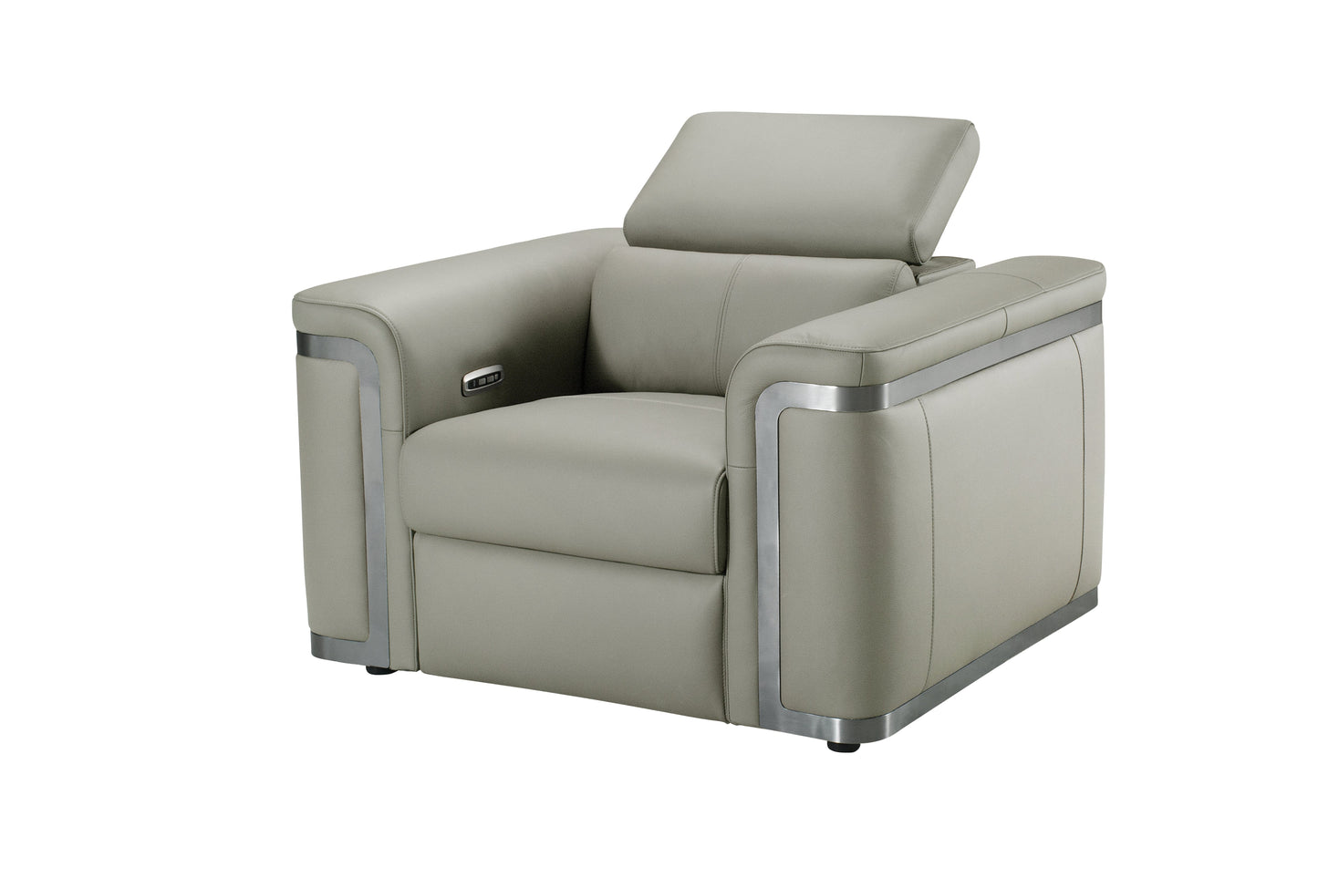Plaza Top Grain Silver Leather Power Recliner Sofa Range with Adjustable Headrests