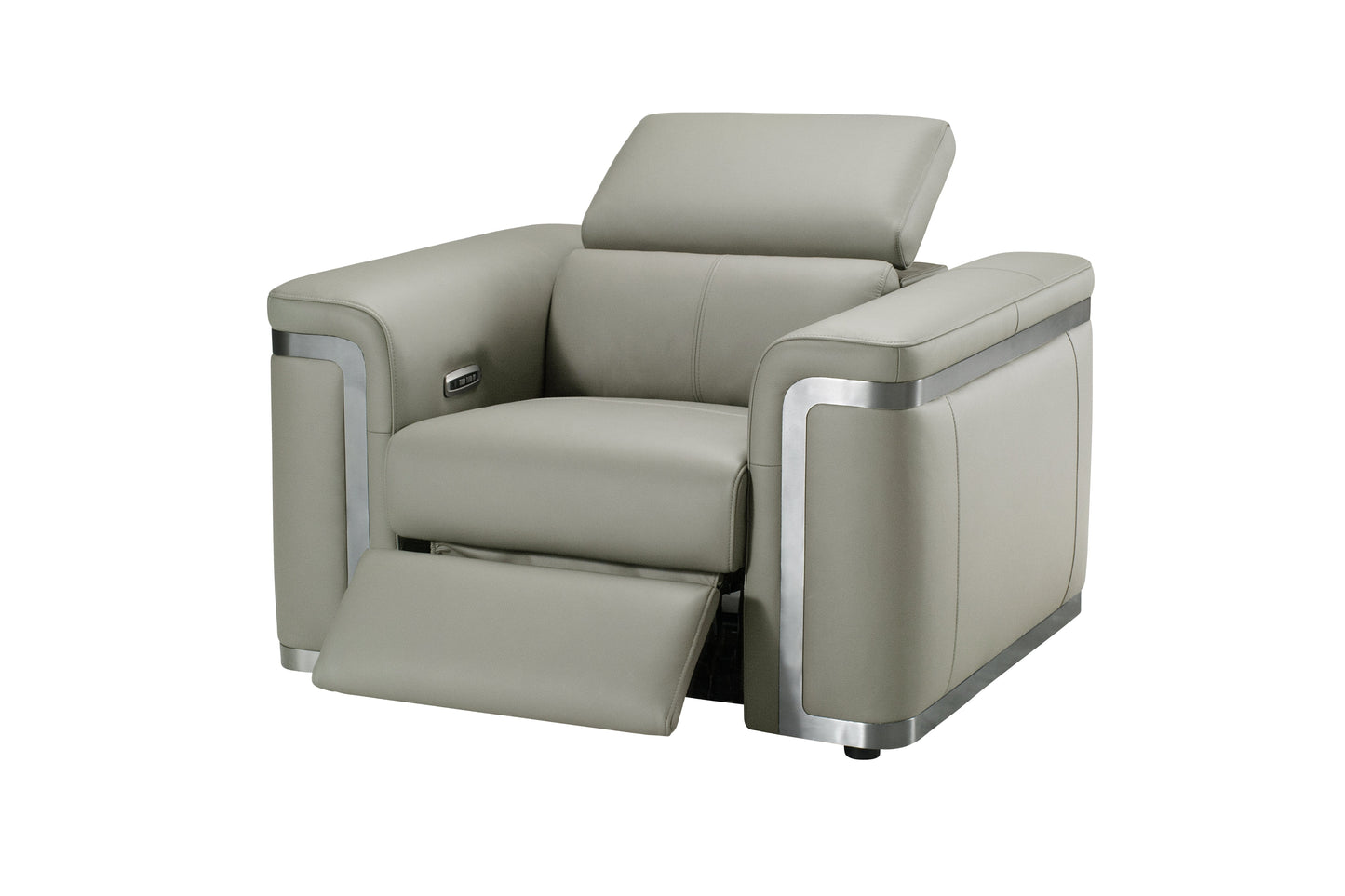 Plaza Top Grain Silver Leather Power Recliner Sofa Range with Adjustable Headrests