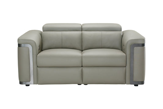 Plaza Top Grain Silver Leather Power Recliner 2 Seater Sofa with Adjustable Headrests