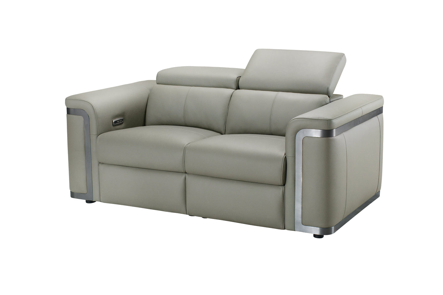 Plaza Top Grain Silver Leather Power Recliner 2 Seater Sofa with Adjustable Headrests