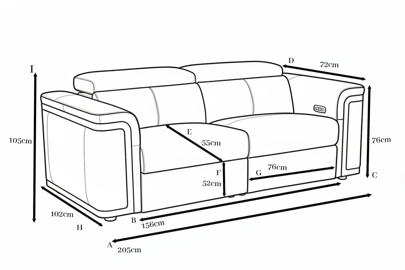 Plaza Top Grain Grey Leather Power Recliner 3 Seater Sofa with Adjustable Headrests