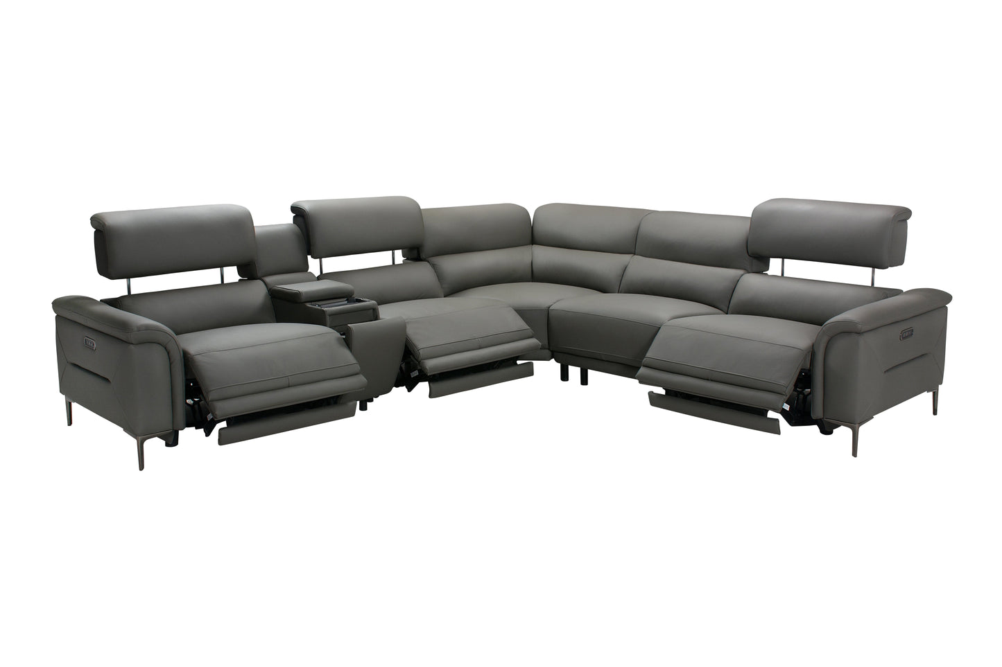 San Andreas Electric Recliner Grey Top Grain Leather Corner Sofa With Charging Console
