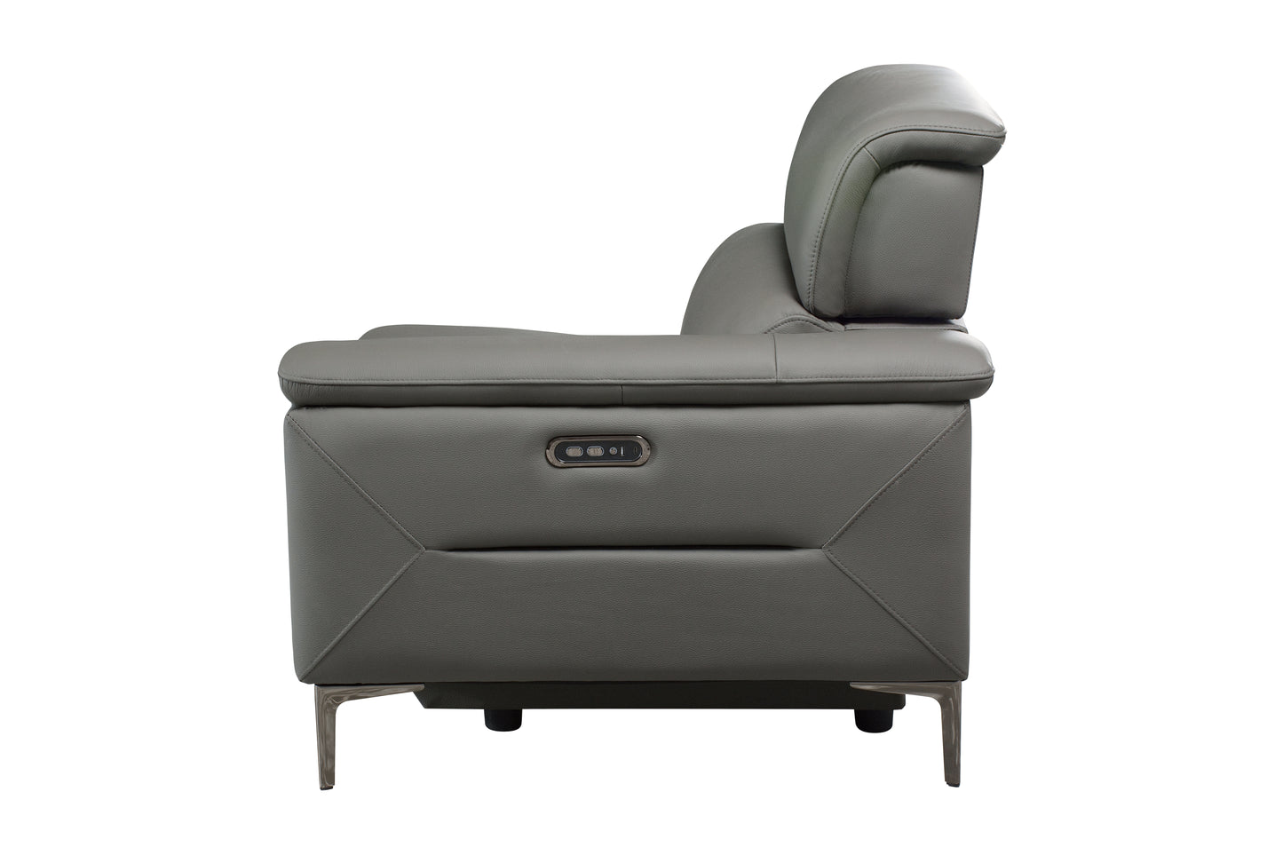 San Andreas Electric Recliner Grey Top Grain Leather Corner Sofa With Charging Console