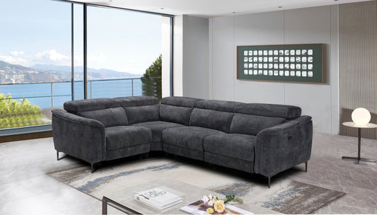 Tahiti Reversible Electric Recliner Grey Fabric Corner Sofa With Adjustable Headrests