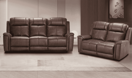 Charles Electric Reclining Brown Resilience Fabric 3 Seater + 2 Seater Sofa Set | Power Headrests | USB Charging & Drinks Tray Table Plus High Seating & Backrest Position | Couch