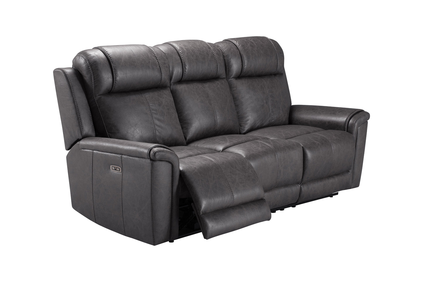 Back In Stock October 5th - Charles Electric / Power Reclining Charcoal Grey Resilience Fabric 3 Seater Sofa | Power Headrests | USB Charging & Drinks Tray Table Plus High Seating & Backrest Position | Couch