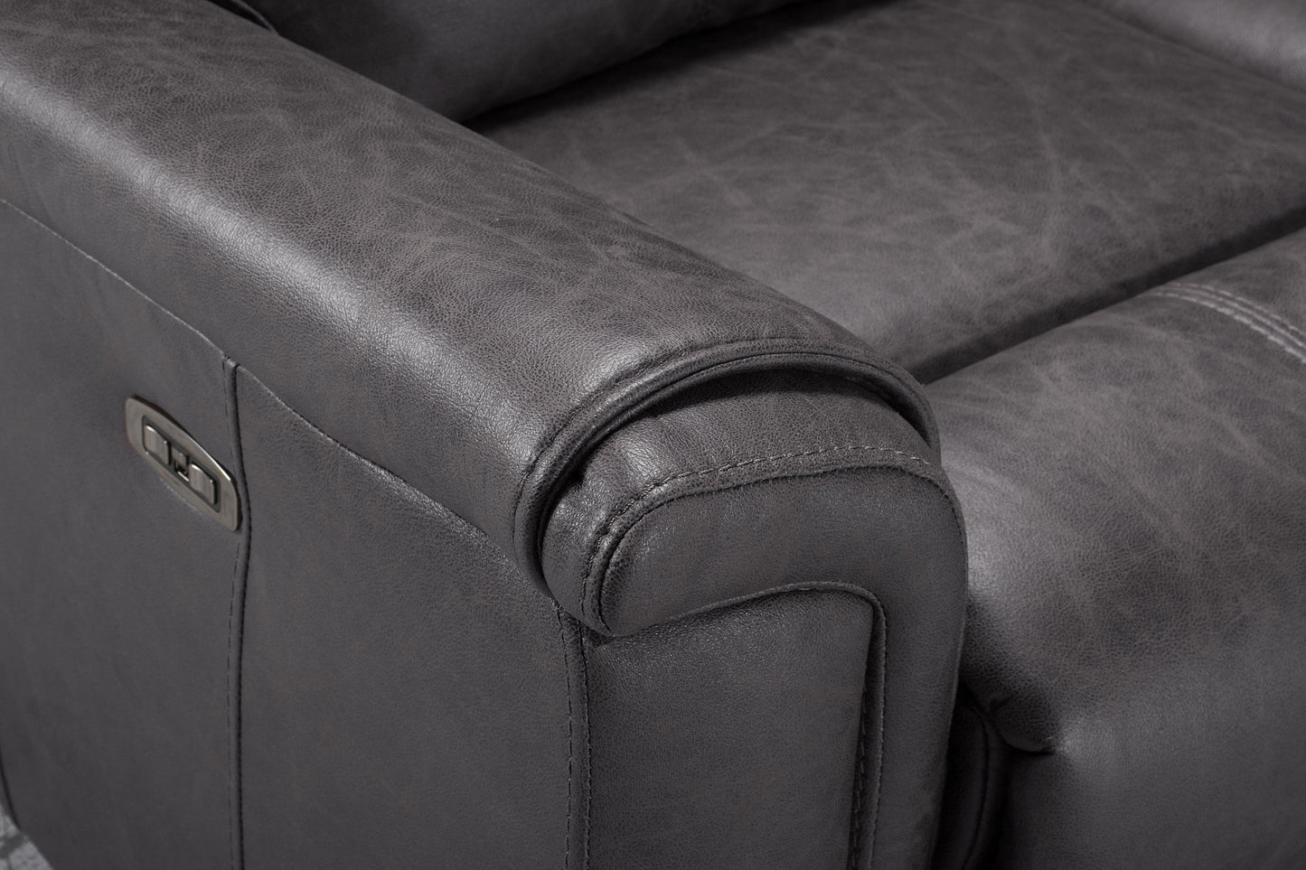 Back In Stock October 5th - Charles Electric / Power Reclining Charcoal Grey Resilience Fabric 2 Seater Sofa | Power Headrests | USB Charging Plus High Seating & Backrest Position | Couch