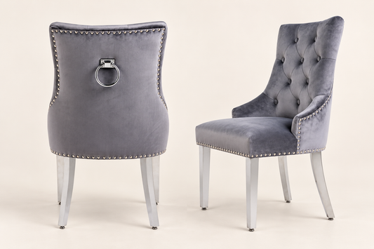 VLNCIA Quilted Back Grey Plush Velvet Tub Dining Chairs | Set Of 4 or 8