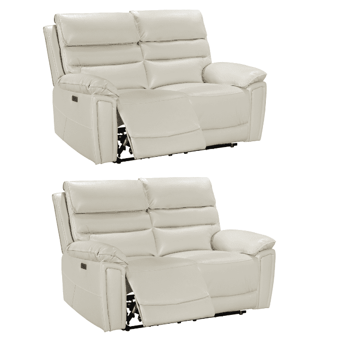 Donald Ivory Cream Leather Electric / Power Reclining Sofa Range Suite Set With USB Charging Ports & Drop Down Tray Table