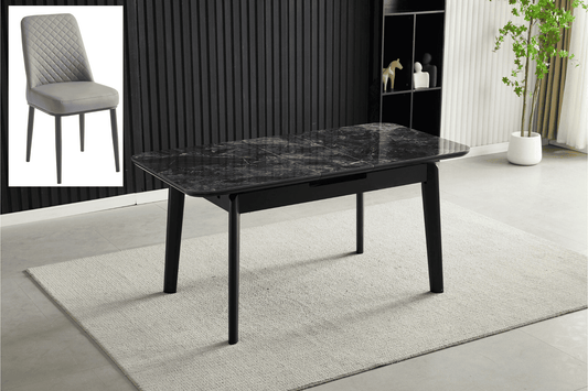 Complete Dining Set | 4 to 6 Dining Chairs + Arizona Black Ceramic Extending Dining Table 130cm - 160cm
