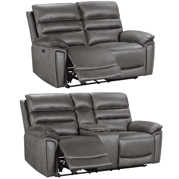 Donald Grey Suede Fabric Electric / Power Reclining Sofa Range Suite Set With USB Charging Ports & Drop Down Tray Table