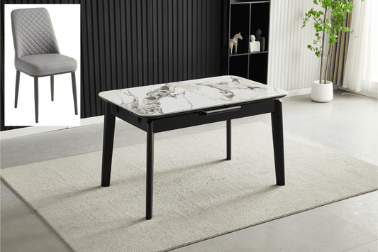 Complete Dining Set | 4 to 6 Dining Chairs + Arizona White Ceramic Extending Dining Table 130cm - 160cm