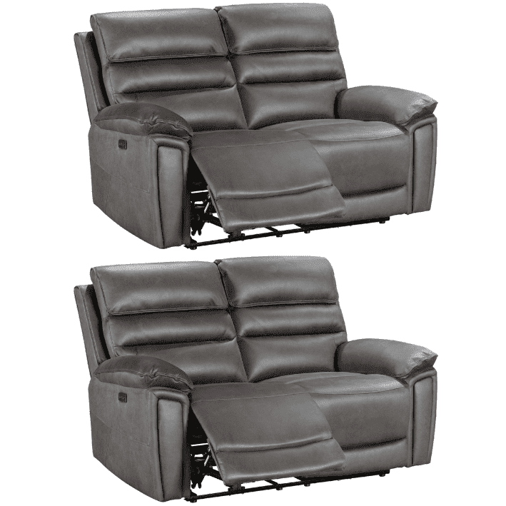 Donald Grey Suede Fabric Electric / Power Reclining Sofa Range Suite Set With USB Charging Ports & Drop Down Tray Table