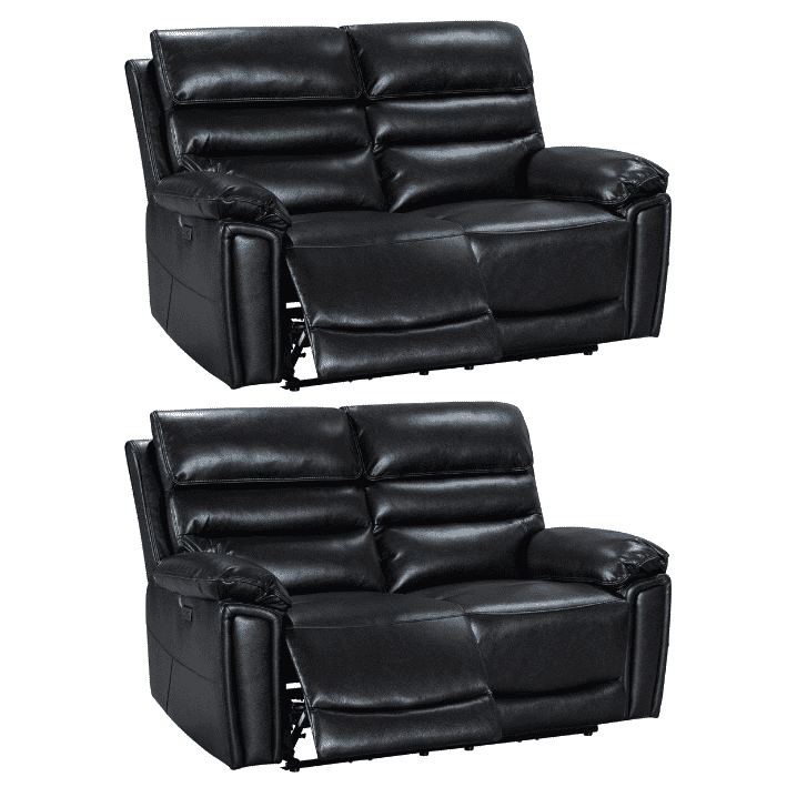 Donald Black Leather Electric / Power Reclining Sofa Range Suite Set With USB Charging Ports & Drop Down Tray Table