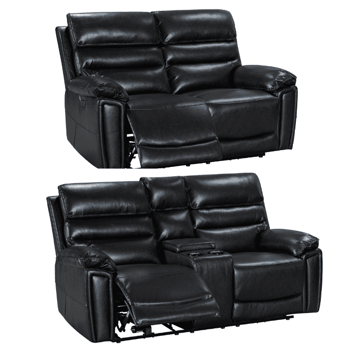Donald Black Leather Electric / Power Reclining Sofa Range Suite Set With USB Charging Ports & Drop Down Tray Table