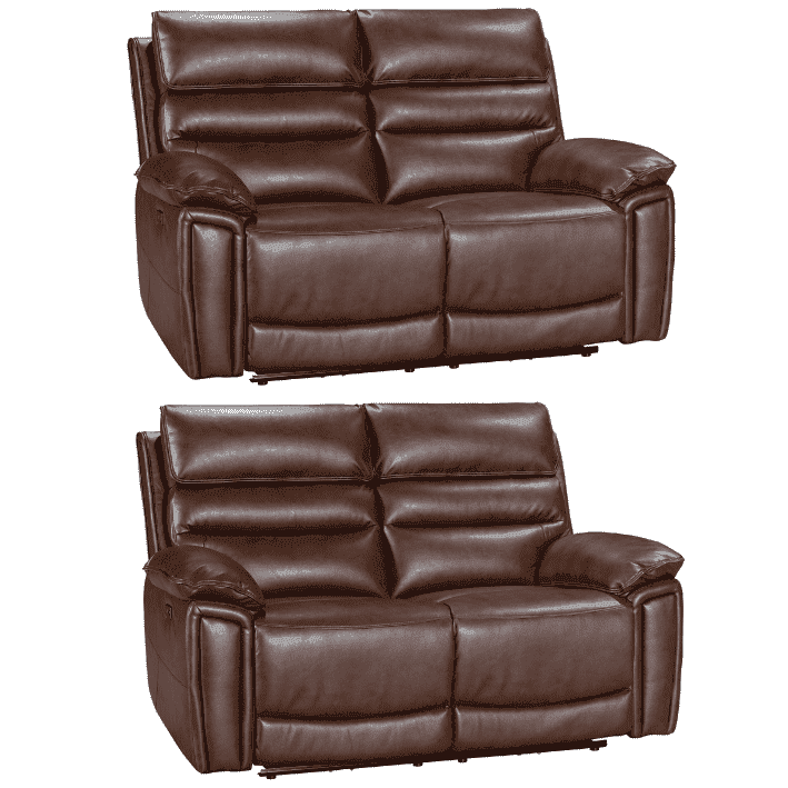 Donald Brown Leather Electric / Power Reclining Sofa Range Suite Set With USB Charging Ports & Drop Down Tray Table