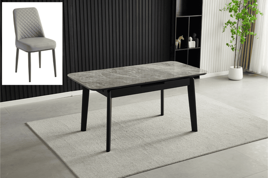 Complete Dining Set | 4 to 6 Dining Chairs + Arizona Grey Ceramic Extending Dining Table 130cm - 160cm
