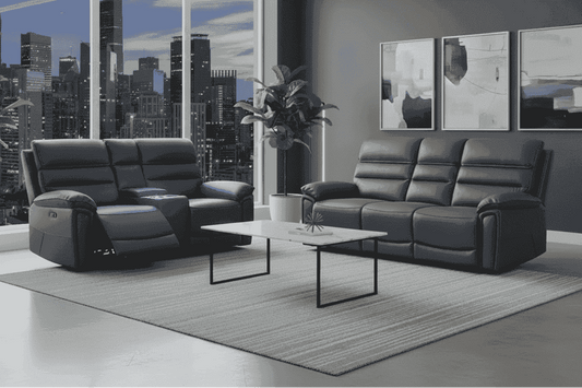 DFS Lawson Grey Easy Clean Fabric Electric Reclining Sofa Range Suite Set With USB Charging Ports & Drop Down Tray Table