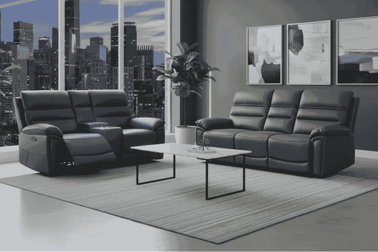 DFS Lawson Grey Easy Clean Fabric Electric Reclining Sofa Range Suite Set With USB Charging Ports & Drop Down Tray Table