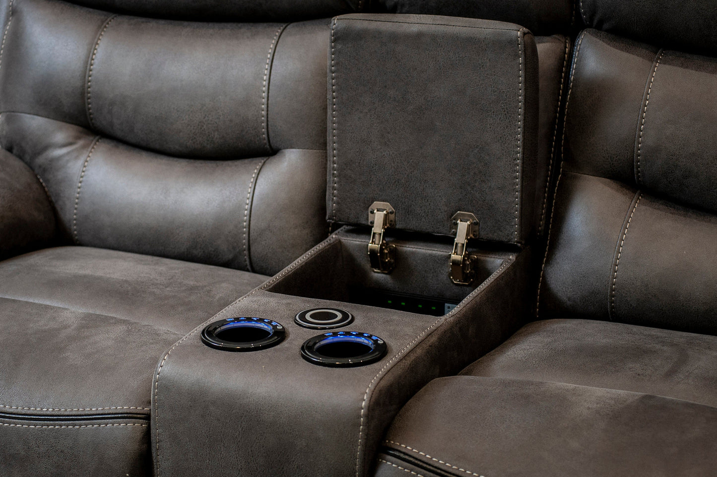 Cinema Sofa | Power Headrests | Drinks Coolers | Wireless Charging | Bluetooth Speakers | Express Smart Tech Grey Fabric Power Recliner 3 + 2 Seater Sofa Set | Couch |