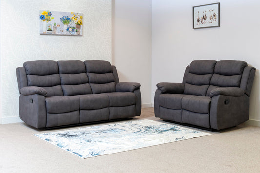Willow Dark Grey Easy Clean Fabric With 2 Stage Reclining Feature 3 Seater + 2 Seater Sofa Set | Fold Down Tray Table, High Headrest & Seating Position Couch