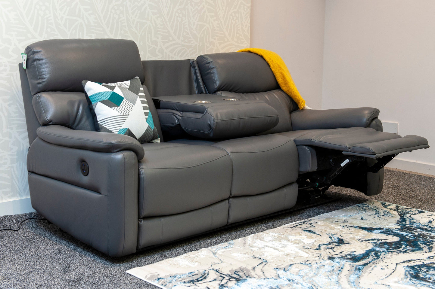 DFS MILANO Grey Leather Electric Reclining 3 + 1 Seater Sofa Suite Set + USB Ports | Couch |