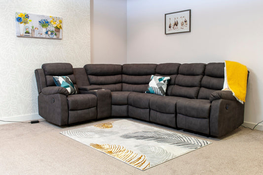 "Willow" Dark Grey Easy Clean Fabric 2C2c Recliner Modular Corner Sofa + Storage Console | Couch |