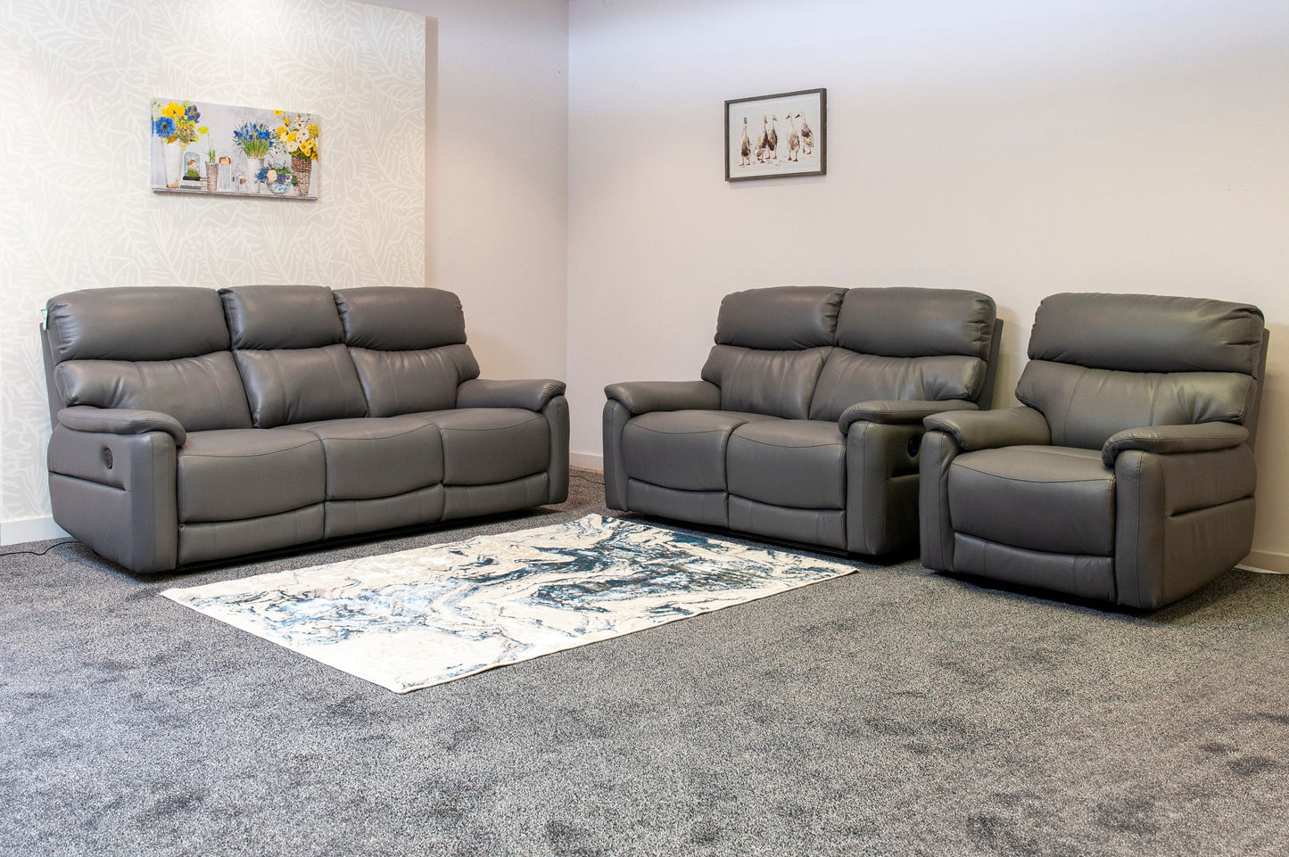DFS Charcoal Grey Milano Leather Electric Reclining Sofa Range | This Suite Comes With USB Charging Ports & A Fold Down Drinks Tray Table | Couch |