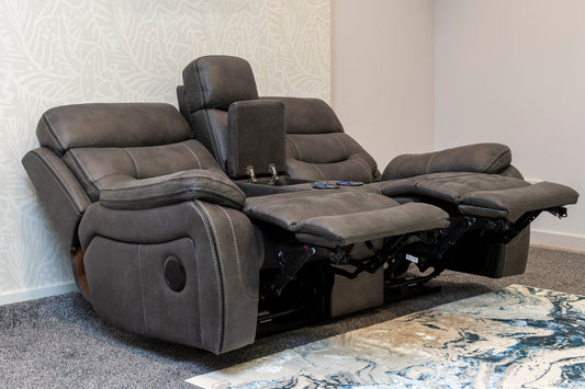 Cinema Sofa | Drinks Coolers | Wireless Charging | Bluetooth Speakers | Power Adjustable Headrests | Express Smart Tech 2 Seater Fabric Power Recliner Sofa With Drinks Console | Couch |