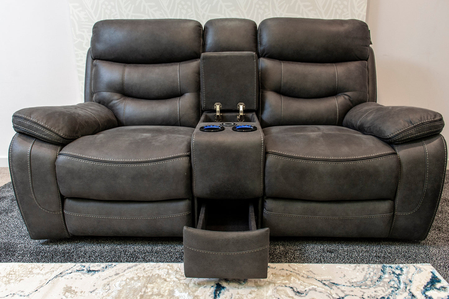 Cinema Sofa | Power Headrests | Drinks Coolers | Wireless Charging | Bluetooth Speakers | Express Smart Tech Grey Fabric Power Recliner 3 + 2 Seater Sofa Set | Couch |
