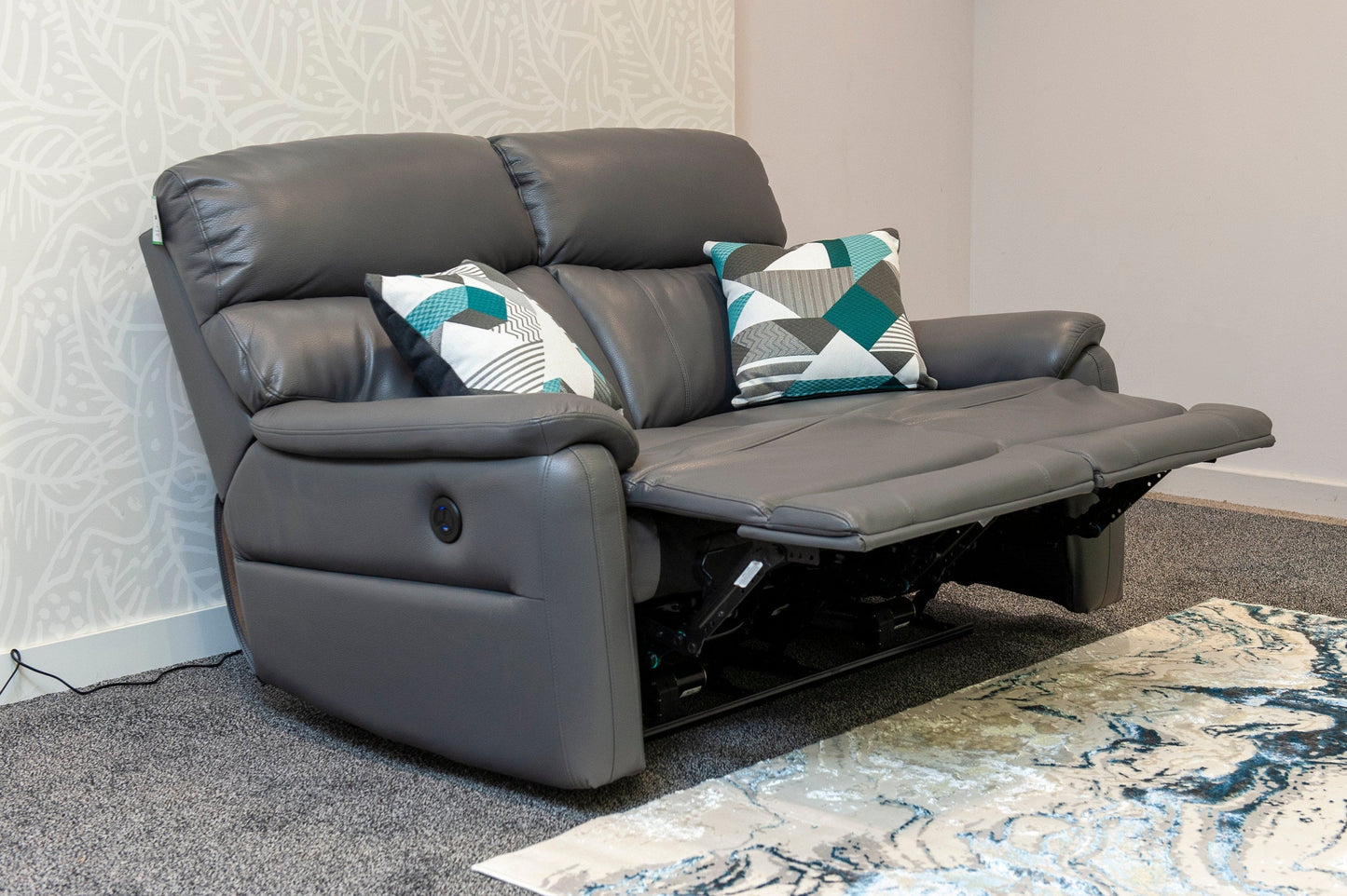 DFS Grey MILANO Leather Electric Reclining 2 + 1 + 1 Seater Sofa Suite Set + USB Ports