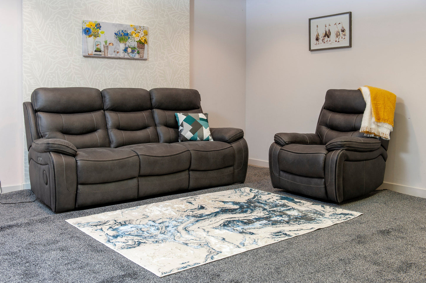Cinema Sofa | Adjustable Power Headrests | Bluetooth Speakers | Vinson Express Smart Tech Fabric Power Recliner 3 Seater Sofa & 2 Armchairs Tech Fabric Sofa Set | Couch |