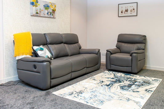 DFS MILANO Grey Leather Electric Reclining 3 + 1 Seater Sofa Suite Set + USB Ports | Couch |