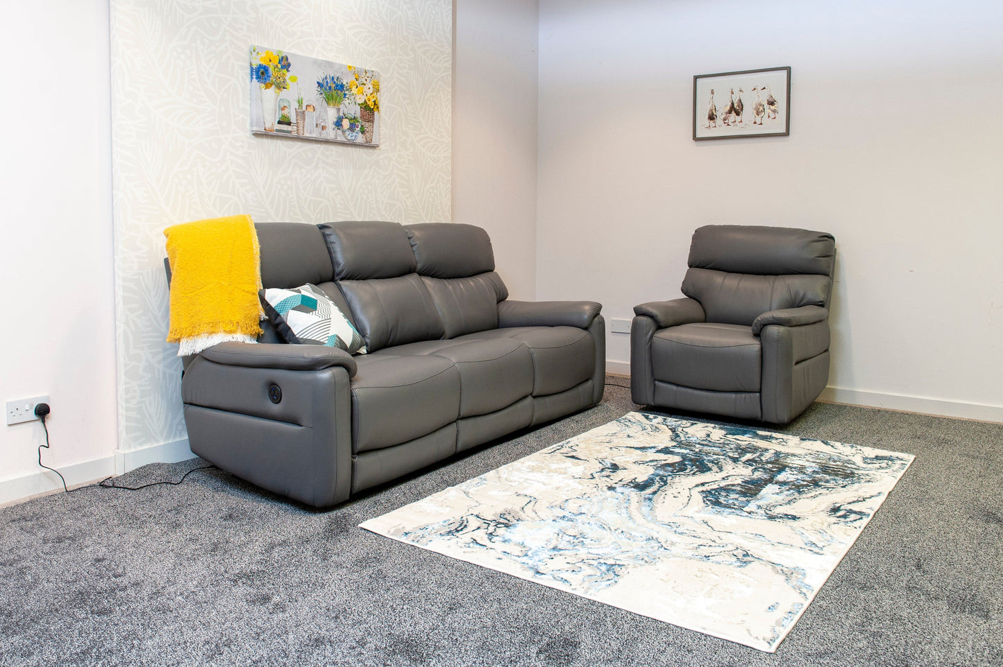 DFS Charcoal Grey Milano Leather Electric Reclining Sofa Range | This Suite Comes With USB Charging Ports & A Fold Down Drinks Tray Table | Couch |