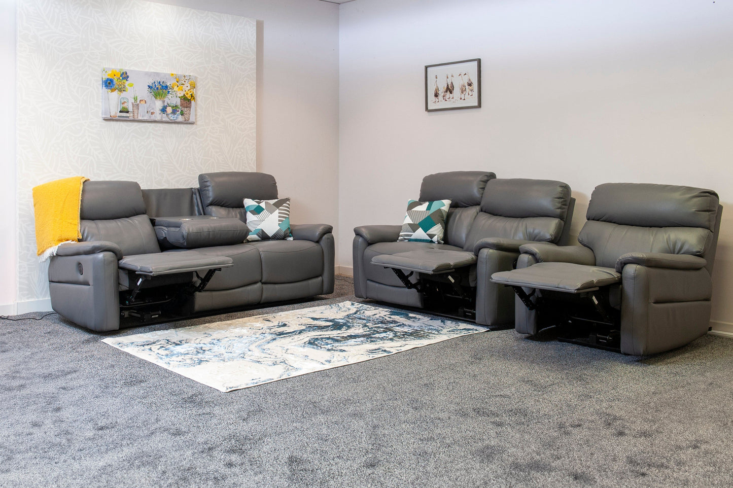 DFS Charcoal Grey Milano Leather Electric Reclining Sofa Range | This Suite Comes With USB Charging Ports & A Fold Down Drinks Tray Table | Couch |