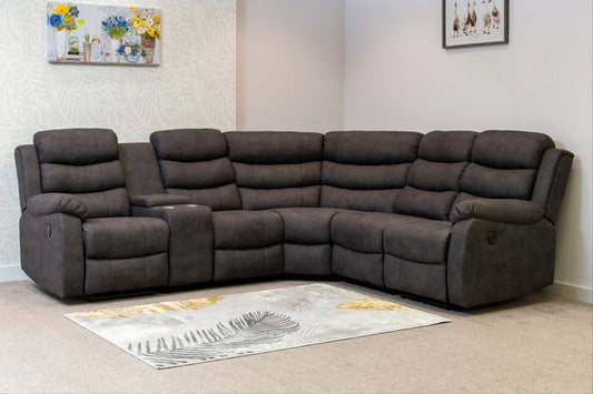 "Willow" Dark Grey Easy Clean Fabric MANUAL Recliner Modular Corner Sofa | Drinks Tray Table | Couch |