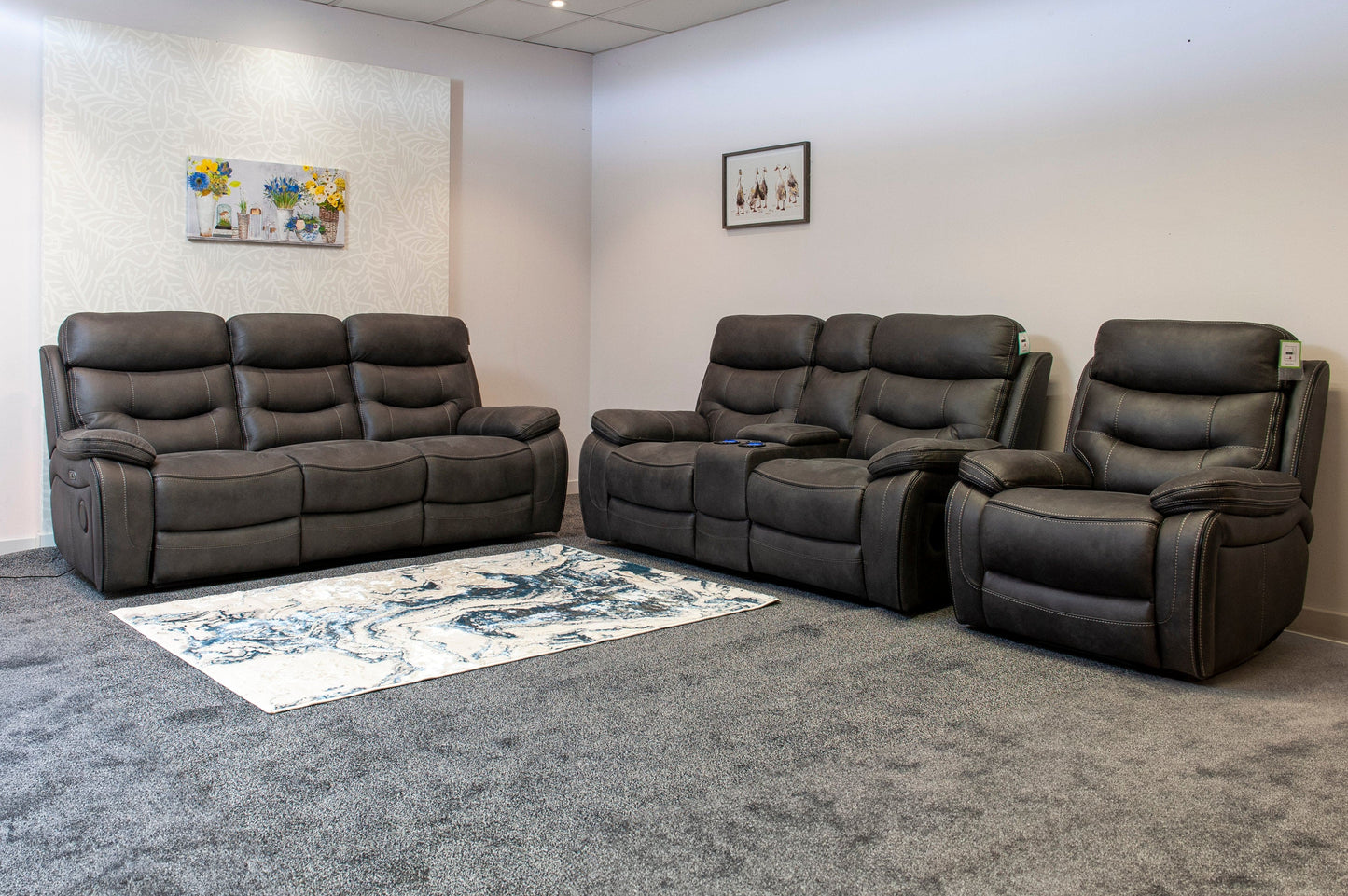 Cinema Sofa | Power Headrests | Drinks Coolers | Wireless Charging | Bluetooth Speakers | Express Smart Tech Grey Fabric Power Recliner 3 + 2 Seater Sofa Set | Couch |