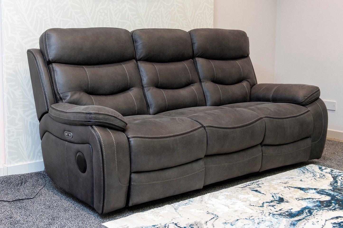 Cinema Sofa | Drinks Coolers | Wireless Charging | Bluetooth Speakers | Express Smart Tech Grey Fabric Power Recliner 3 + 2 Seater Bundle Sofa Set