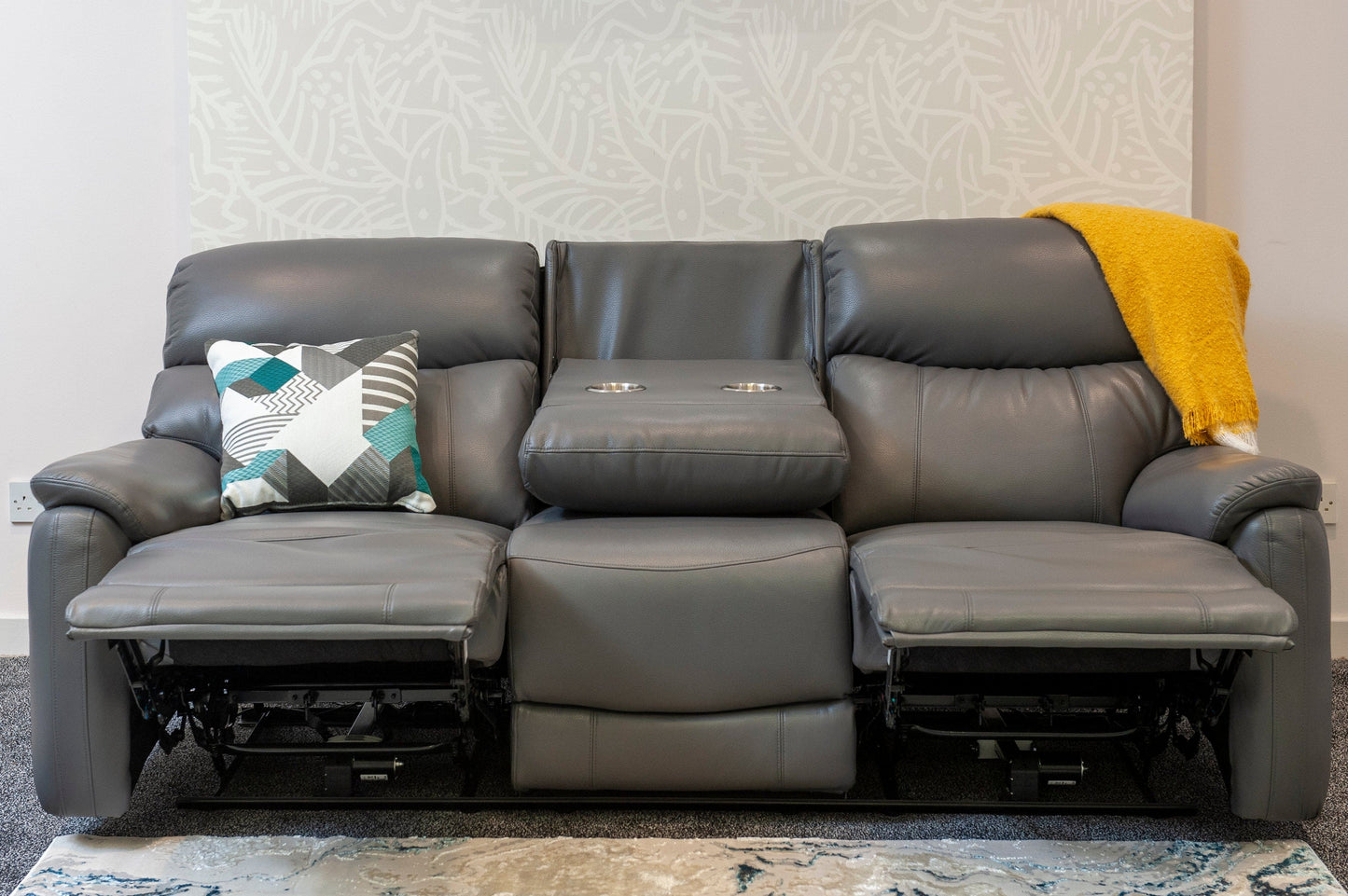 DFS MILANO Grey Leather Electric Reclining 3 + 1 Seater Sofa Suite Set + USB Ports | Couch |