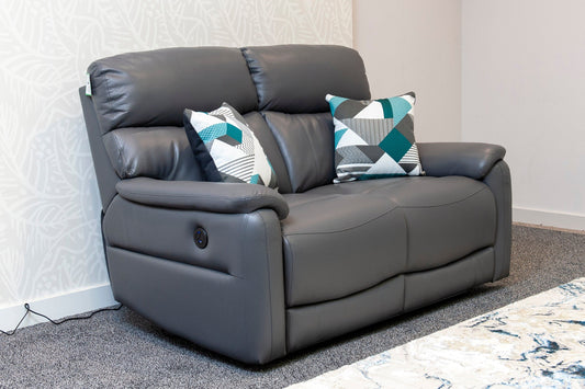 DFS MILANO Grey Leather Electric Reclining 2 + 1 Seater Sofa Suite Set + USB Ports